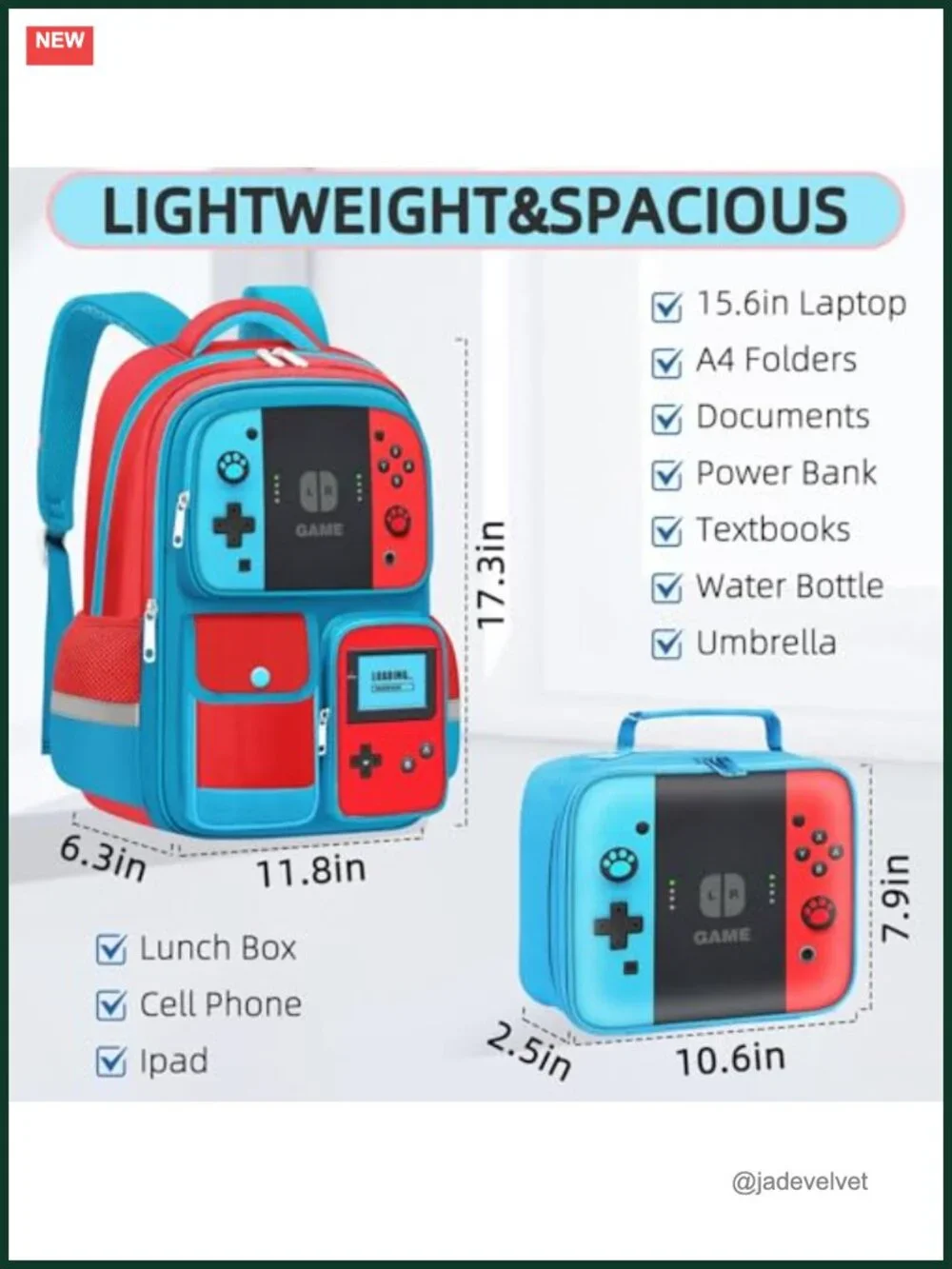 3pcs Kids Backpack Set with Lunch Box and Pencil Case for School
